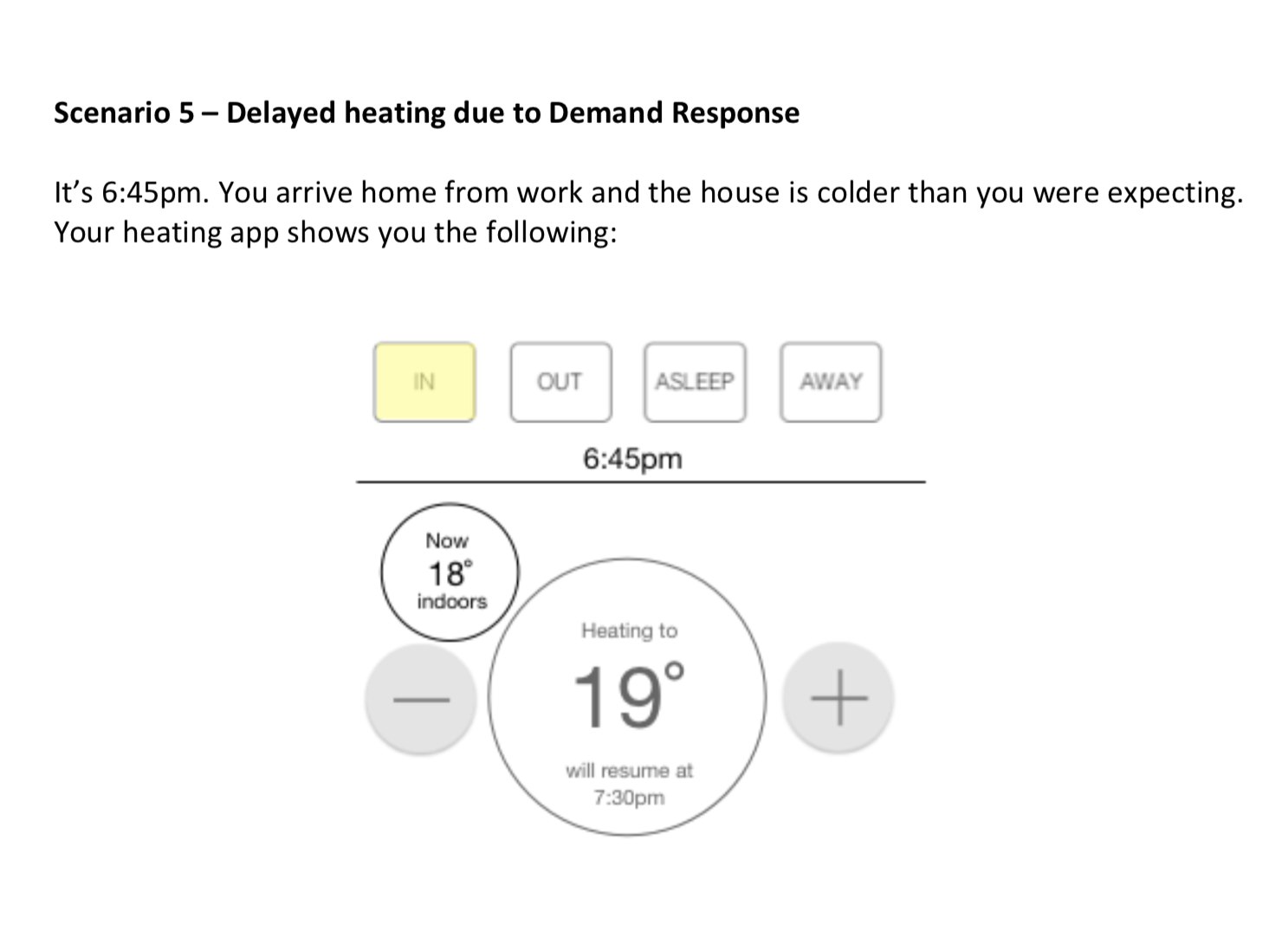 scenario and interface given to participants: your house is colder than expected